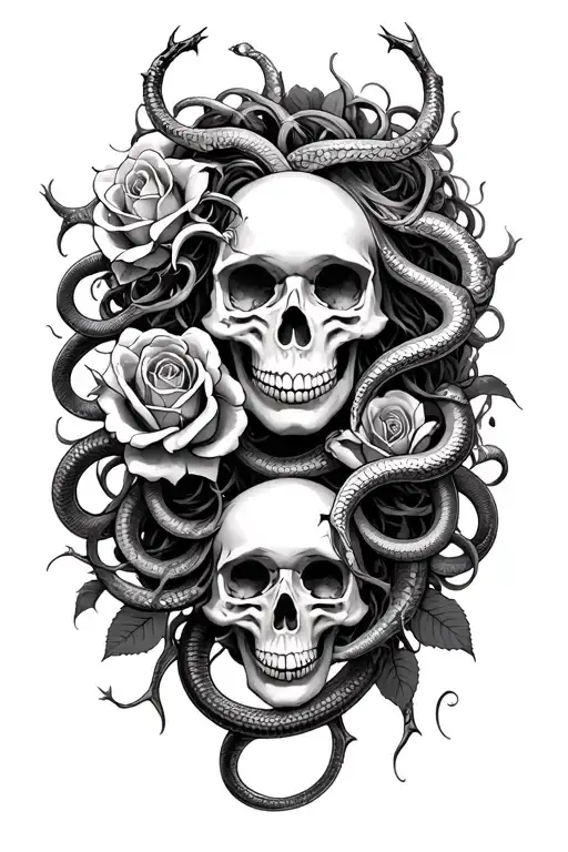 Medusa With Snakes Skulls Roses Thorns