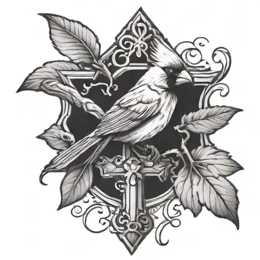 Cross With A Cardinal Sitting Inside