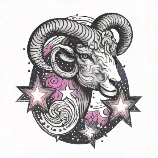 Aries Star Sign Symbol Surrounded By Pink Blue And Purple Galaxy