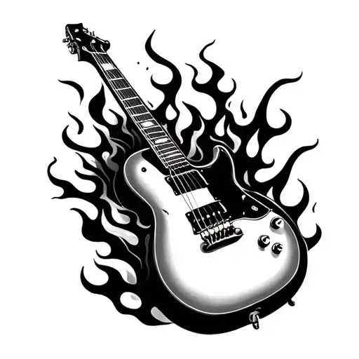 Guitar With Fire Flames With Color