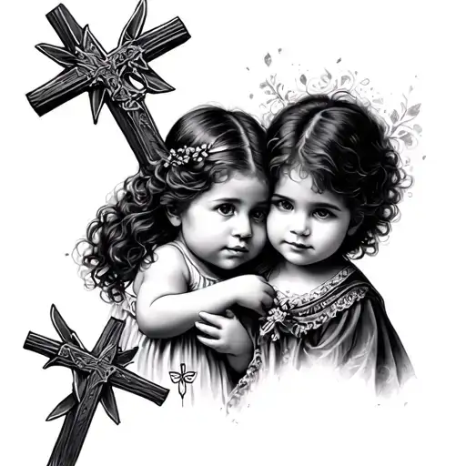 Children And Cross Wrapped