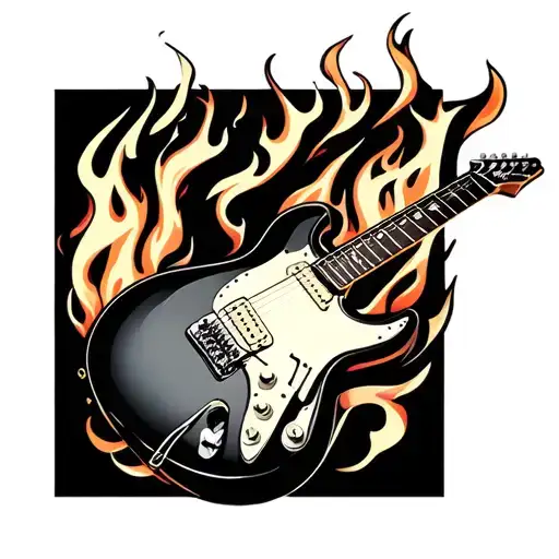 Guitar With Fire Flames With Color