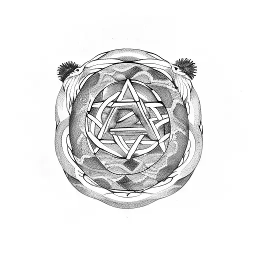 Seven Snakes In A Circle With A Pentagram As A Center