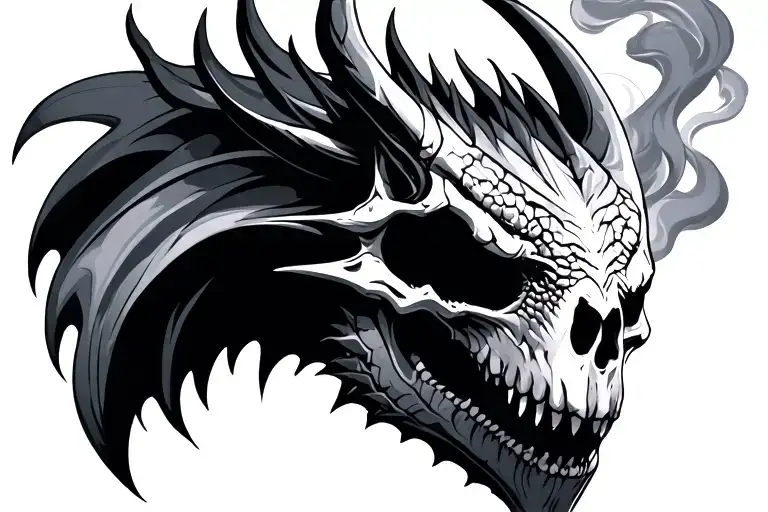 Neo Tribalism Wyvern Skull With Smoke