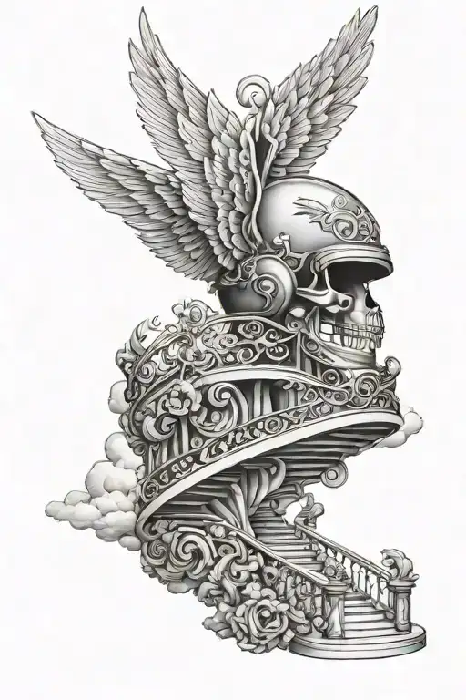 Heaven Staircase Leading To A Saints Helmet With Wings