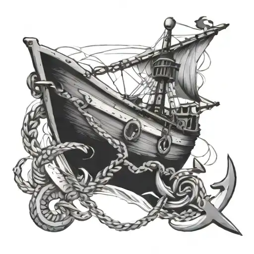 Boat And Anchor Connected