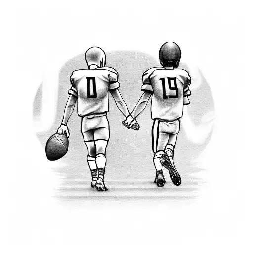 Young Football Player Walking Off A Football Field At Night Holding His Father's Hand