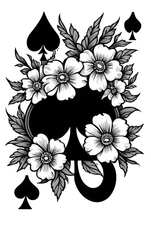 Tribal Band Style Tattoo That Has Flowers And The Spade Poker Symbol