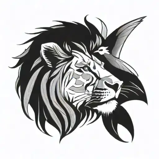 One Line Lion And Hummingbird