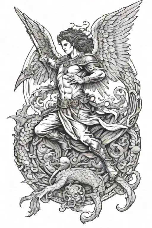 Arch Angel Michael Fighting Serpant