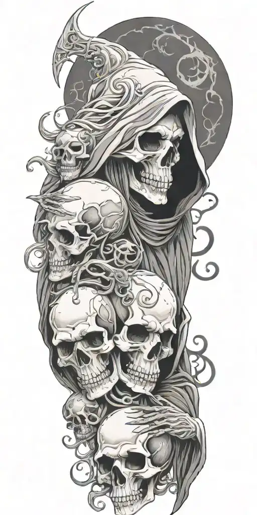 Grim Reaper With Pale Horse And Skulls