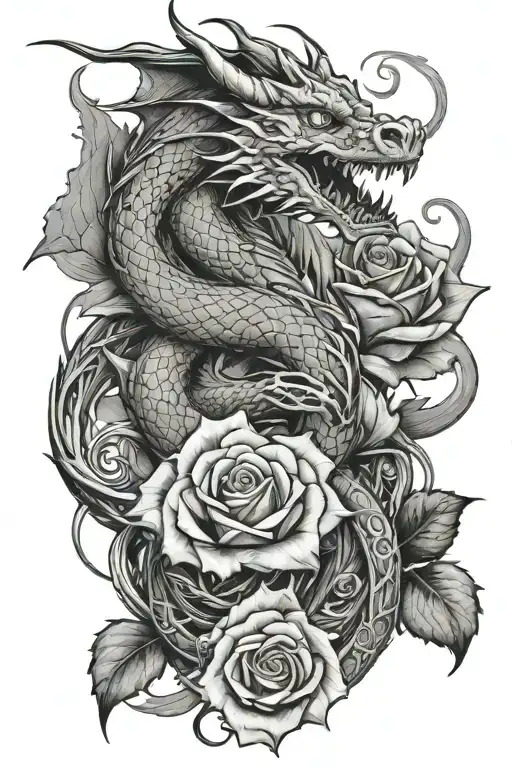 Dragon Emerging With 100 Dollar Rose Intertwined