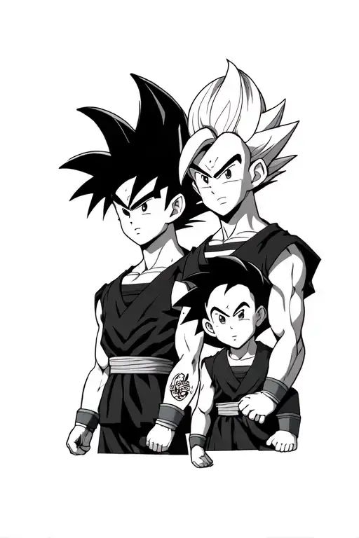 Dragon Ball Z Goku And Vegeta Super Sayain With Their Sons
