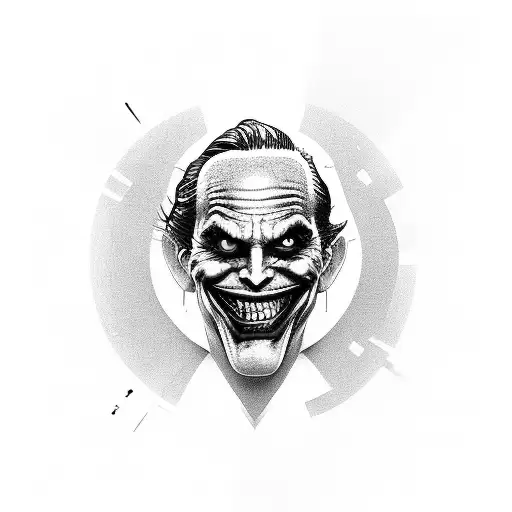 Design A Black-grey Tattoo Of The Joker Playing Video Games With A Cashier Theme In The Background