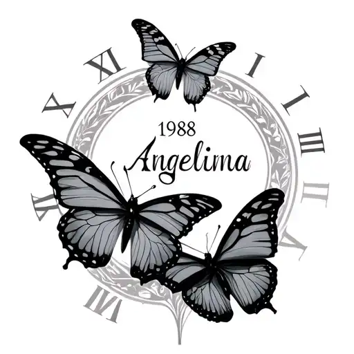 1988 Roman Numerals With Name Angelina And Butterflies