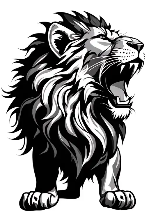 Samoan Style Lion Roaring With Abstract Patterns