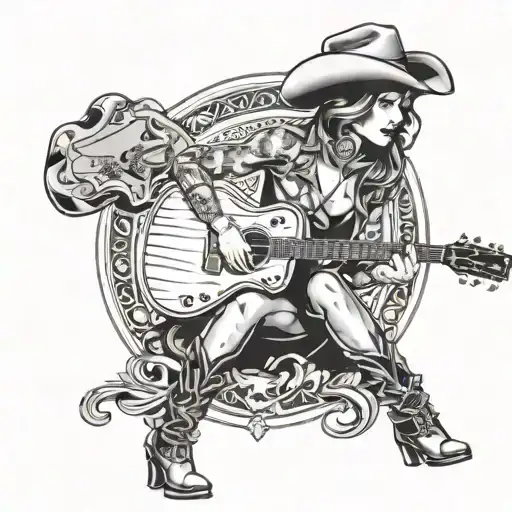 Vintage Cowgirl Pinup With Acoustic Guitar