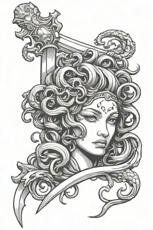 Medusa Coming Out Of A Sword