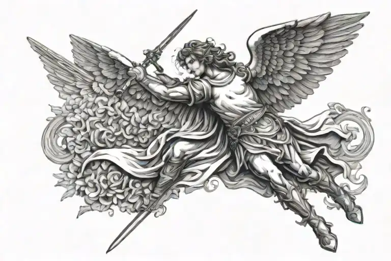 David The Angel Coming Down From The Heavens Driving A Sword Into The Ground