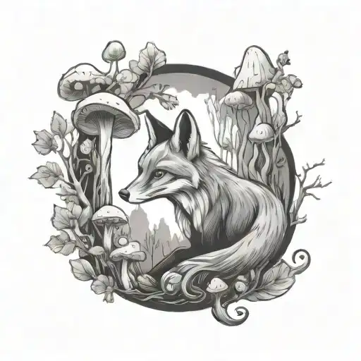 Fox And Mushroom Forest