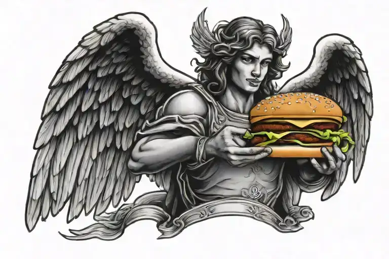 Angel Holding A Cheeseburger