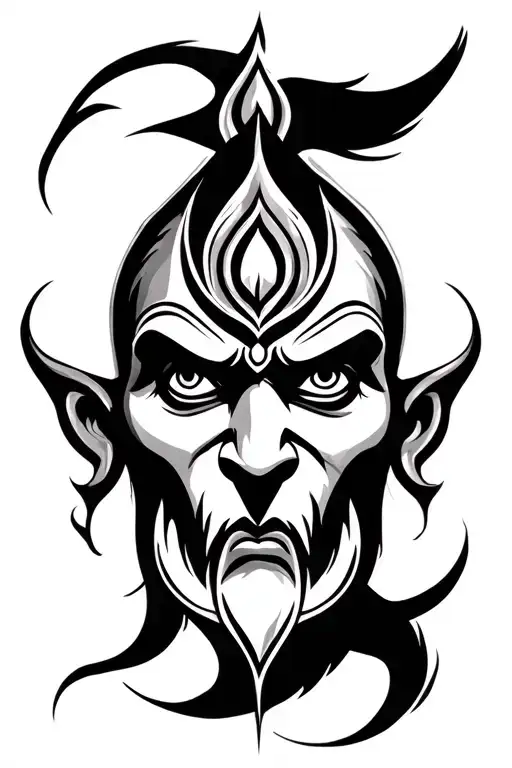 A Tattoo Design Which Is Aggressive And Related To Hindu Mythology With A Trishul