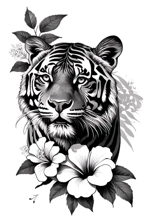 Tiger With Hibiscus Flower
