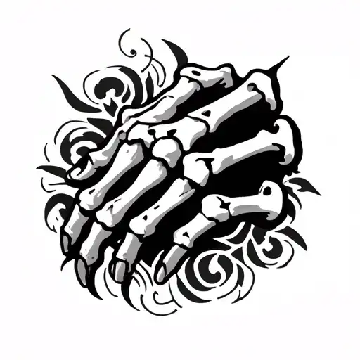 Skeleton Hand With Tribal Tatto Design