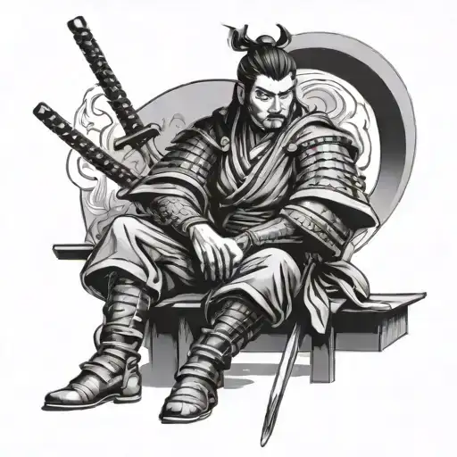 Samurai Sitting Down Front View