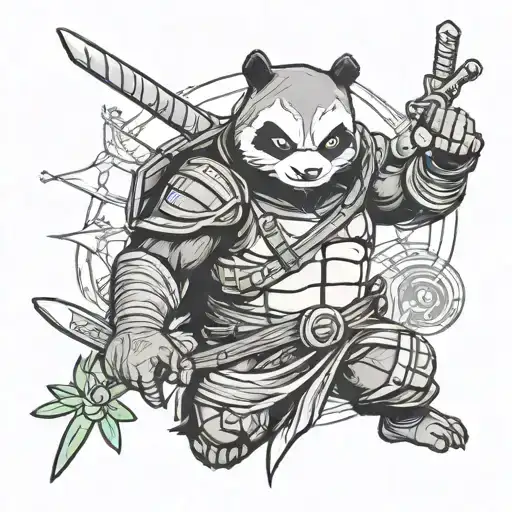 Ninja Panda With Ninja Turtles Armor And Assassin's Creed Symbole On The Belt