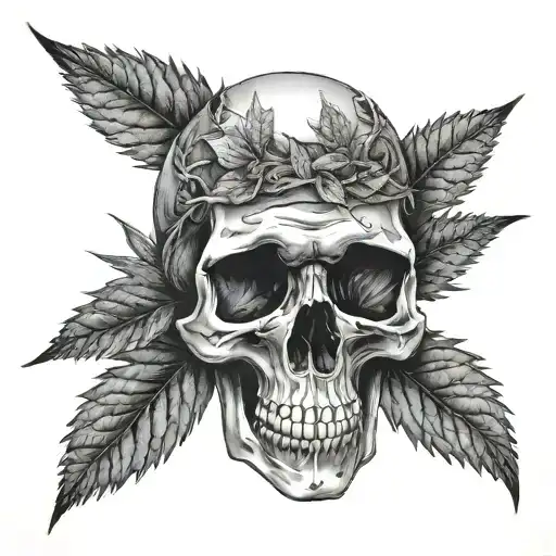 A Skull Made Of Weed Leaves With A Nature Background