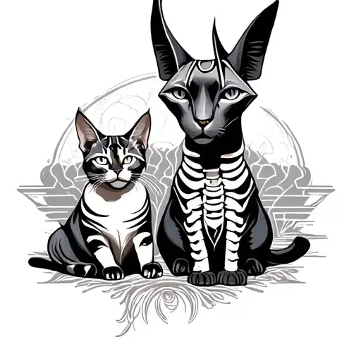 Spine Tattoo With Anubis And Sound Cat