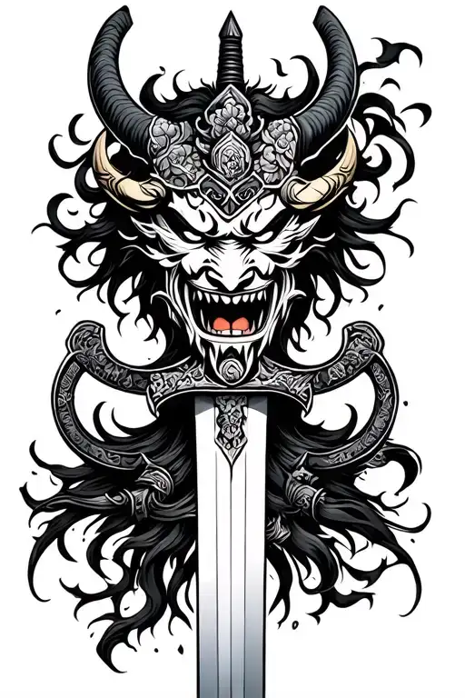 Samurai Sword With Oni Mask
