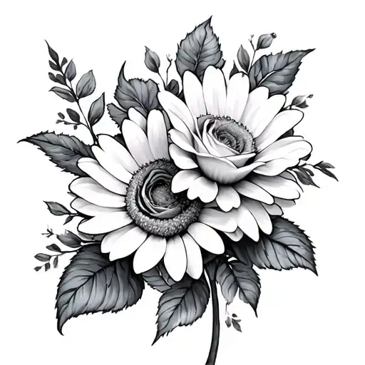 Daisy And Roses Surrounding