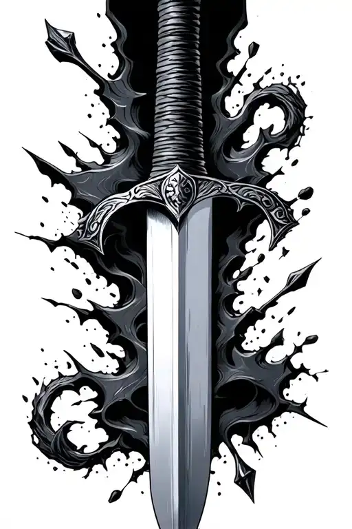 Upside Down Sword With The Blade Breaking And Fragemnting Off