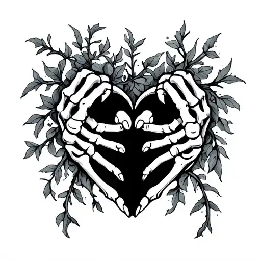 Heart Shaped Skeleton Hands With Vines Around Leg