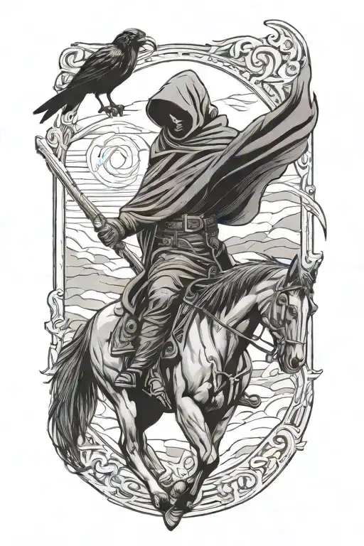 Grim Reaper On A Horse With A Raven