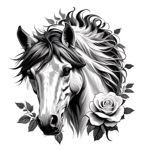 Wolf And Horse With Roses Blooming