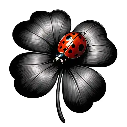 Four Leaf Clover With Ladybug Sitting On Top View
