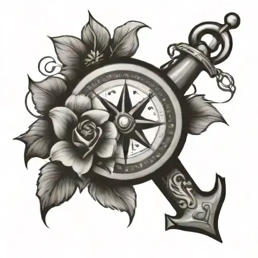 Compass And Anchor With Flowers Intertwined