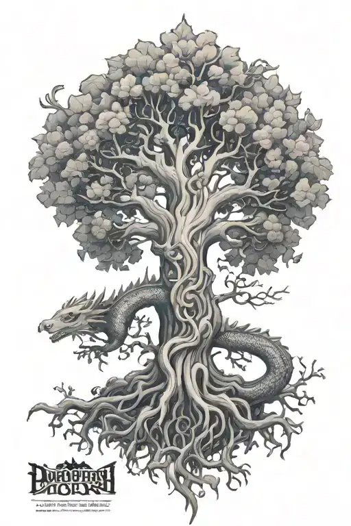 Yggdrasil Family Tree With Dragon Surrounded