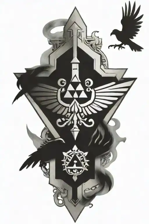 Zelda Triforce Royal Crest With Master Sword And Ravens