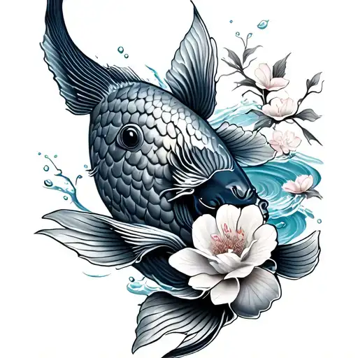 Koi Fish With Water Cherry Blossom Thigh