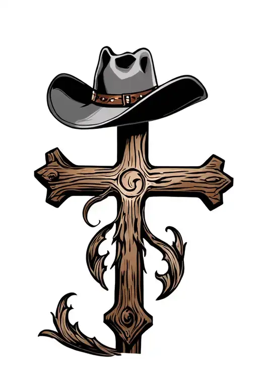 Wooden Cross With A Cowboy Hat On Top