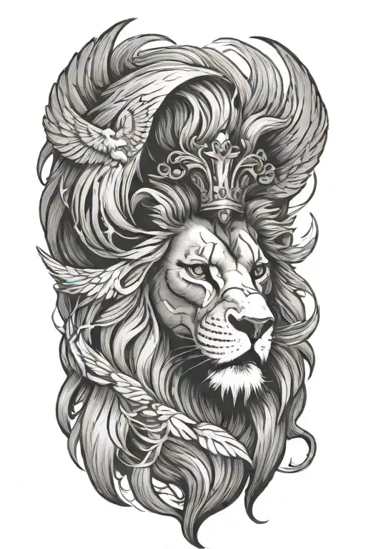 Lion Head With A Angels Flying