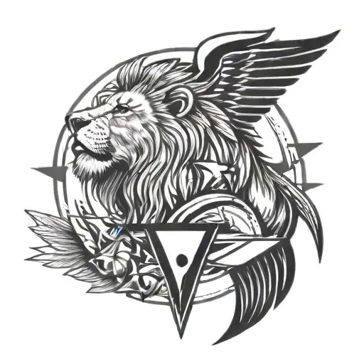 Lion With Lion Star Sign In Background And Circle Around Them With Small Paper Planes