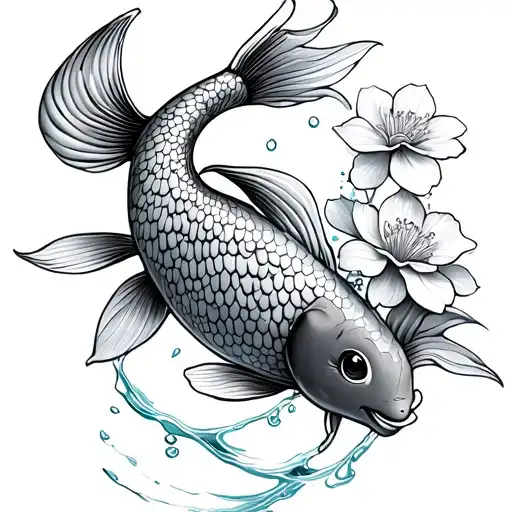 Kawaii Koi Fish With Water Cherry Blossom Thigh