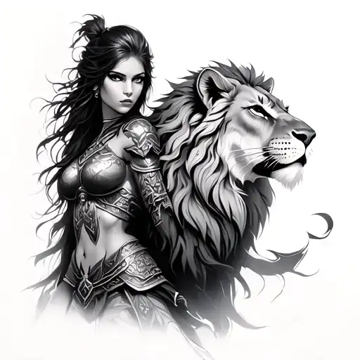 Female Warrior With Lions