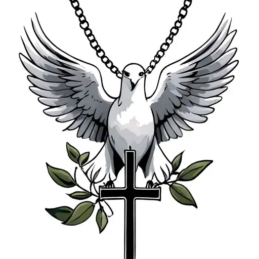 Dove And Olive Branch With Cross Necklace