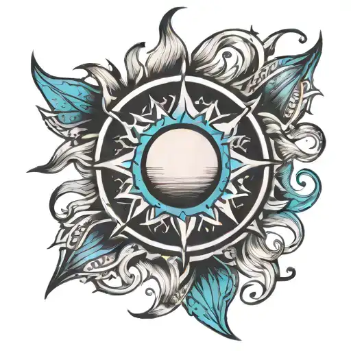 Simple Sun Tattoo With Turquoise Flame